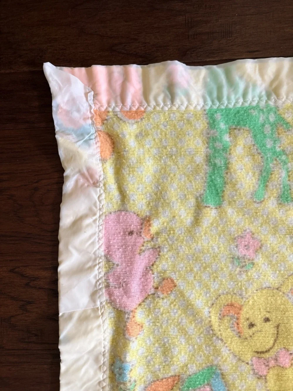 Vintage Pastel Animal Baby Blanket with Satin trim made in USA baby Gordon style